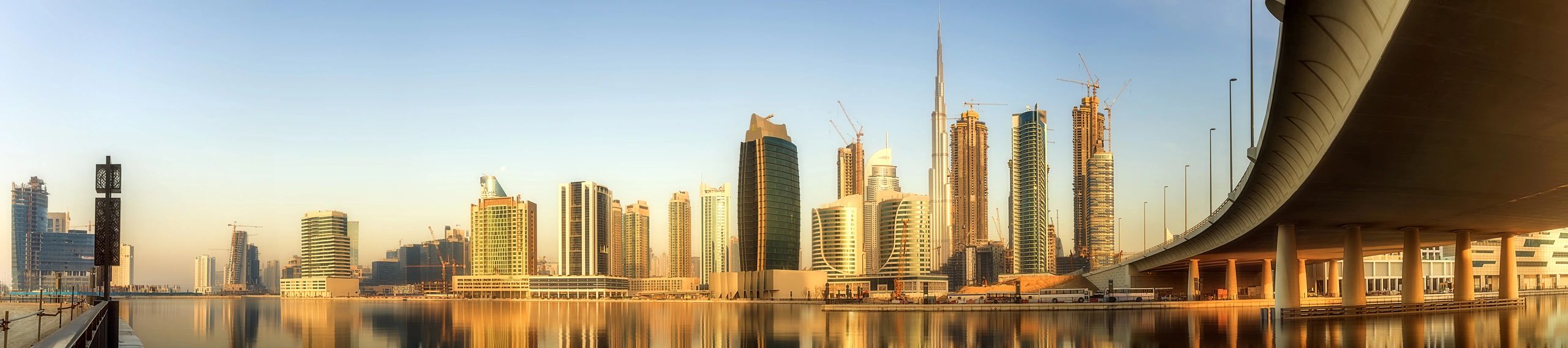 Panoramic view of Business bay and downtown area of Dubai, UAE
